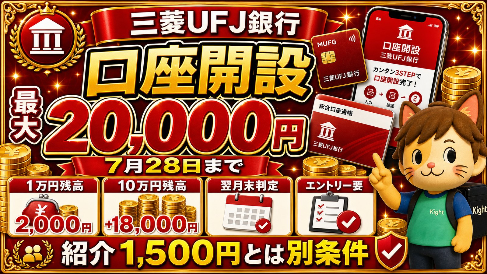 三菱UFJ銀行の口座開設キャンペーン最大20,000円